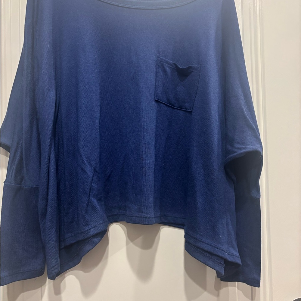 Zenana Outfitters Navy Long Sleeve Top Semi Cropped with Pocket